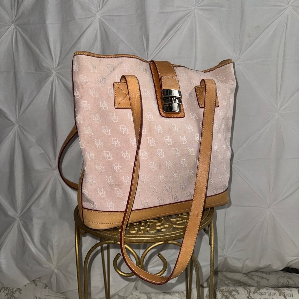 Vintage Pink and Tan Dooney and Burke Designer Tote Bag - Picture 2 of 8